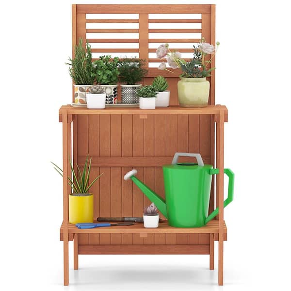 Costway Garden Potting Bench Table with Storage Cabinet and Hooks