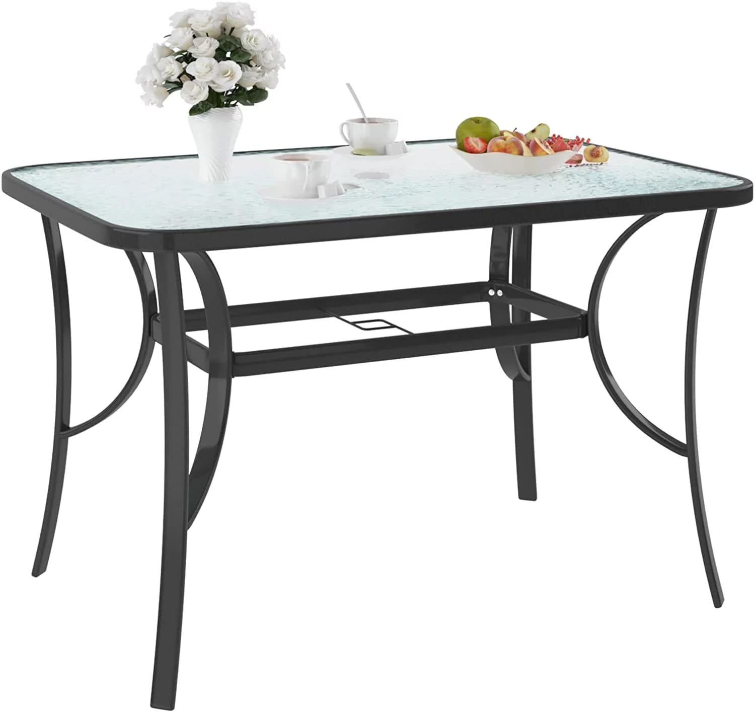 Giantex 47-Inch Square Outdoor Patio Dining Table with Umbrella Hole and Steel Frame