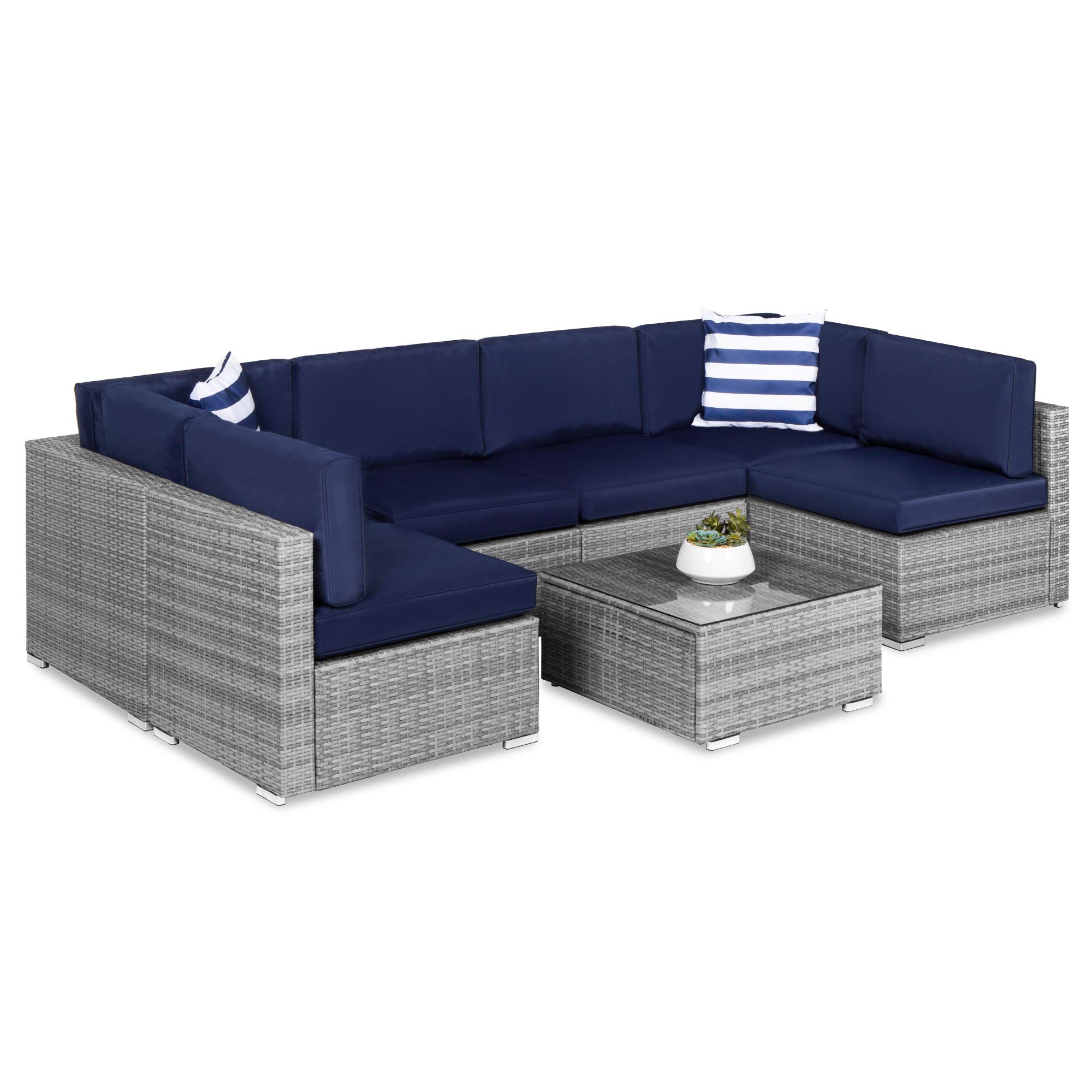 Modway Convene 7-Piece Outdoor Patio Wicker Rattan Sectional Sofa Set