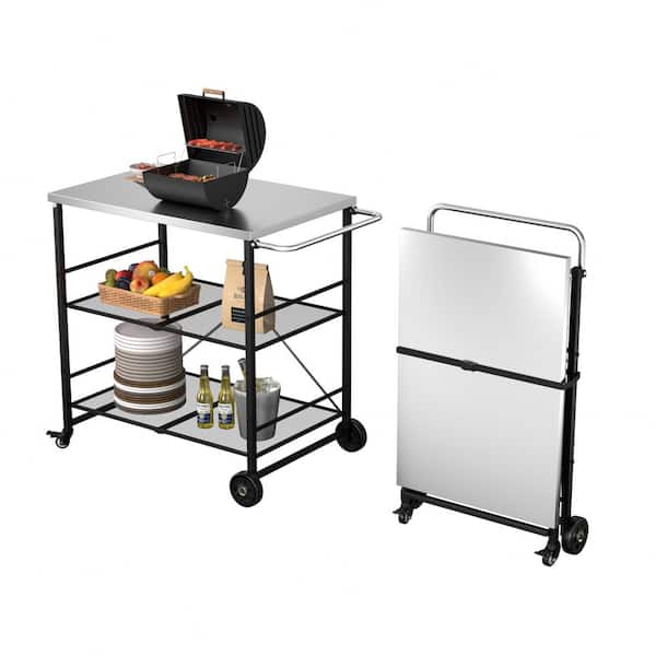 Outsunny Stainless Steel Outdoor Grill Cart Rolling Prep Table