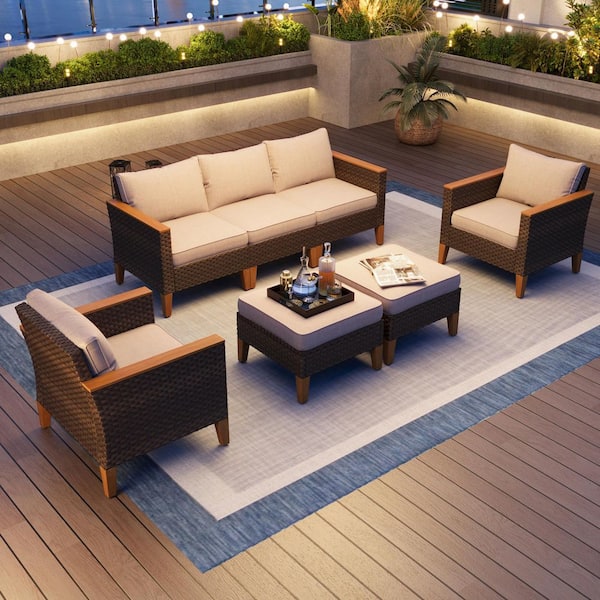 PHI VILLA 2-Person Outdoor Wicker Loveseat with Cushions