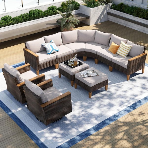 PHI VILLA 2-Piece Outdoor Wicker Patio Sofa Loveseat Set with Cushions