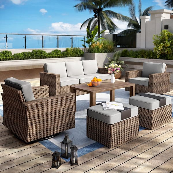 PHI VILLA 7-Piece Outdoor Patio Wicker Dining Set