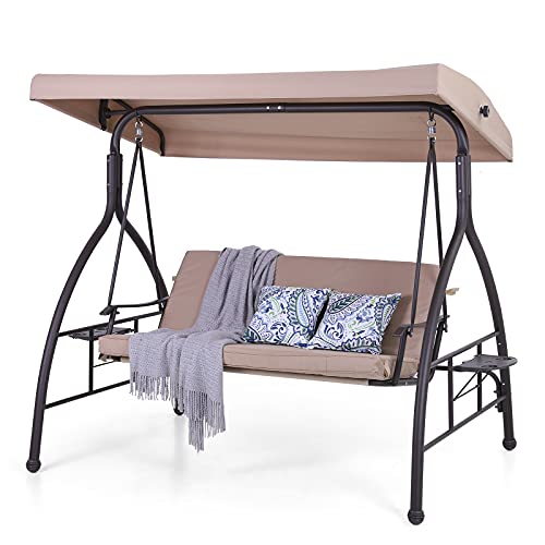 PHI VILLA Outdoor Daybed with Adjustable Canopy and Side Tables