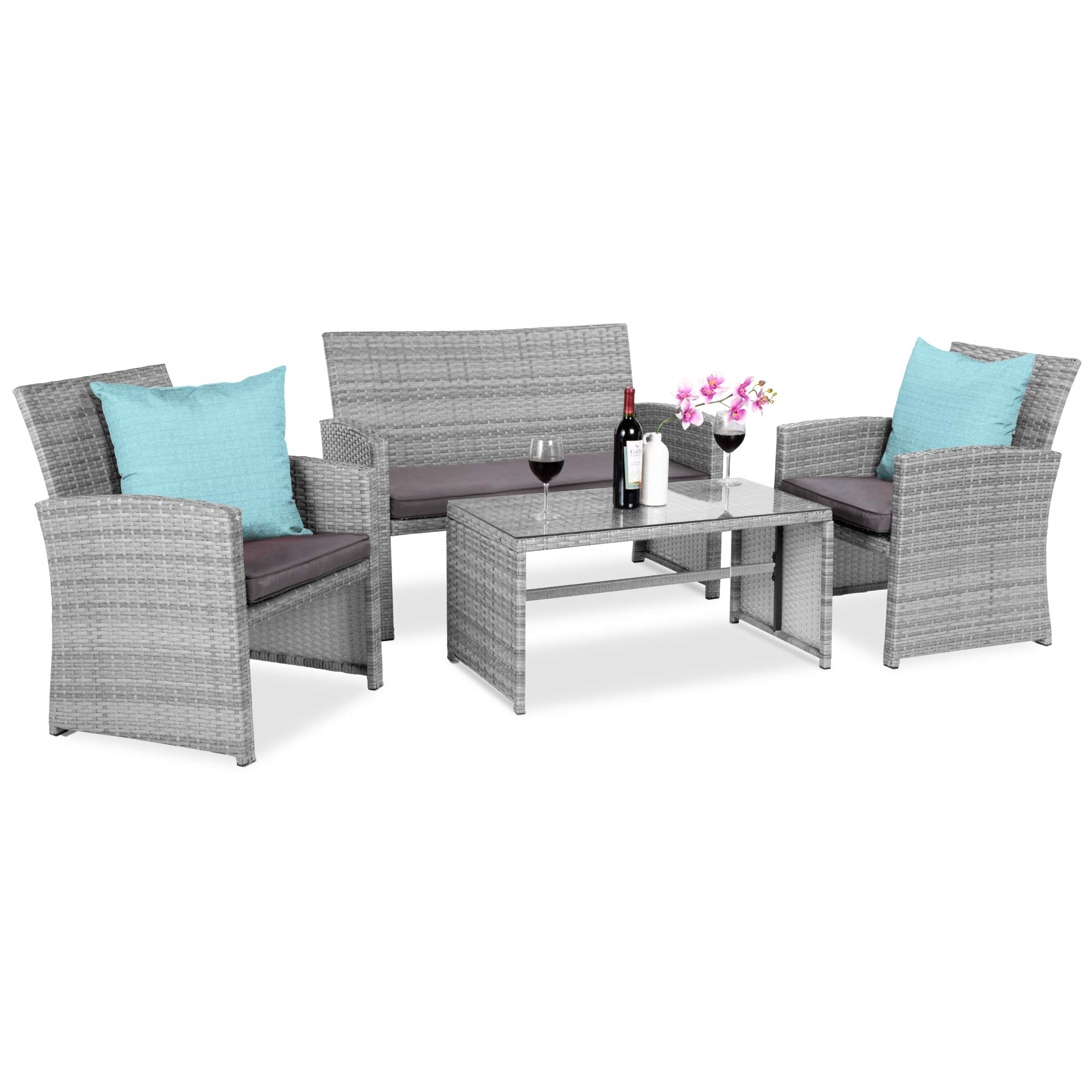 SUNCROWN 4-Piece Outdoor Wicker Patio Conversation Set