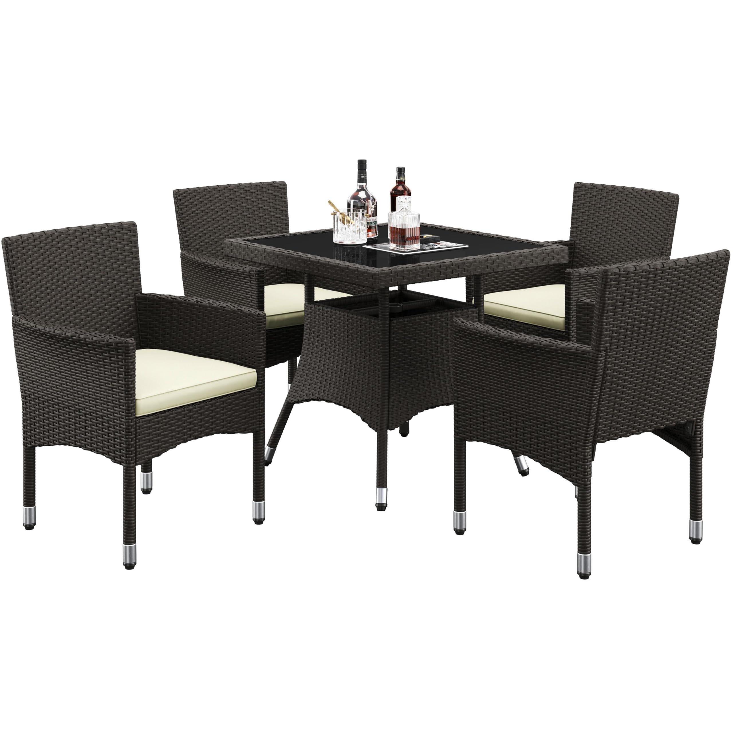 Suncrown 7-Piece Outdoor Wicker Dining Set with Tempered Glass Table