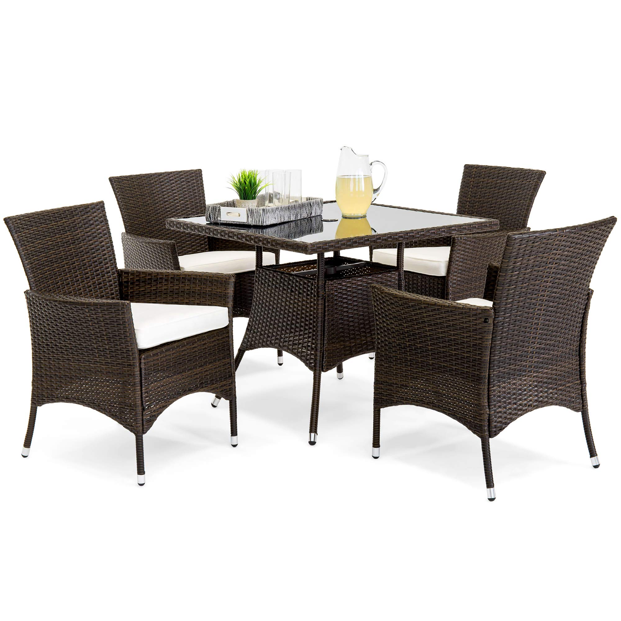 Suncrown 7-Piece Outdoor Wicker Dining Set with Umbrella