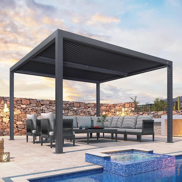 Sunjoy 10x12 Steel Frame Louvered Pergola with Adjustable Roof