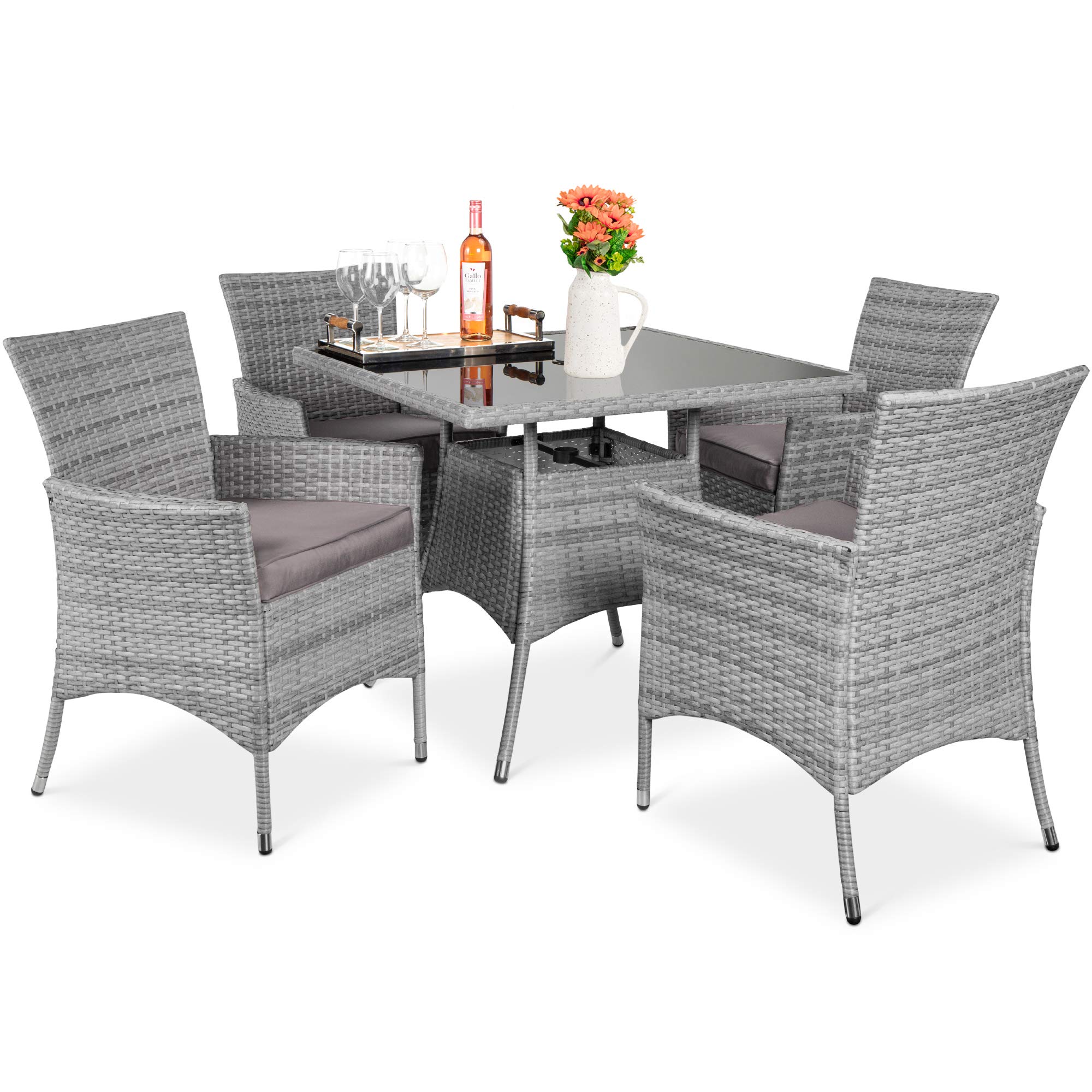Tangkula 5-Piece Outdoor Patio Rattan Dining Set with Cushions