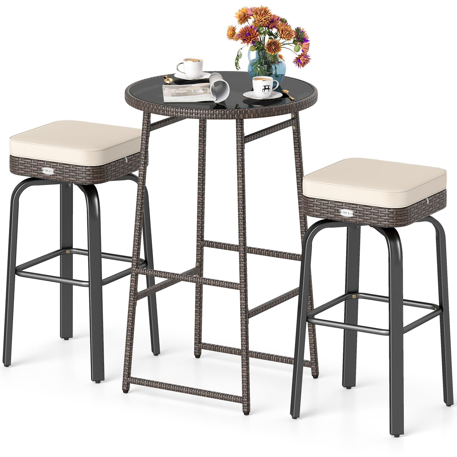 Tangkula 5-Piece Patio Bar Height Dining Set with Tempered Glass Top