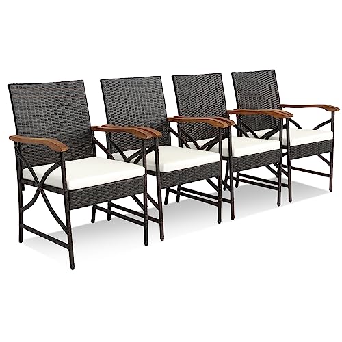 Tangkula Outdoor Metal Dining Chair with Cushion