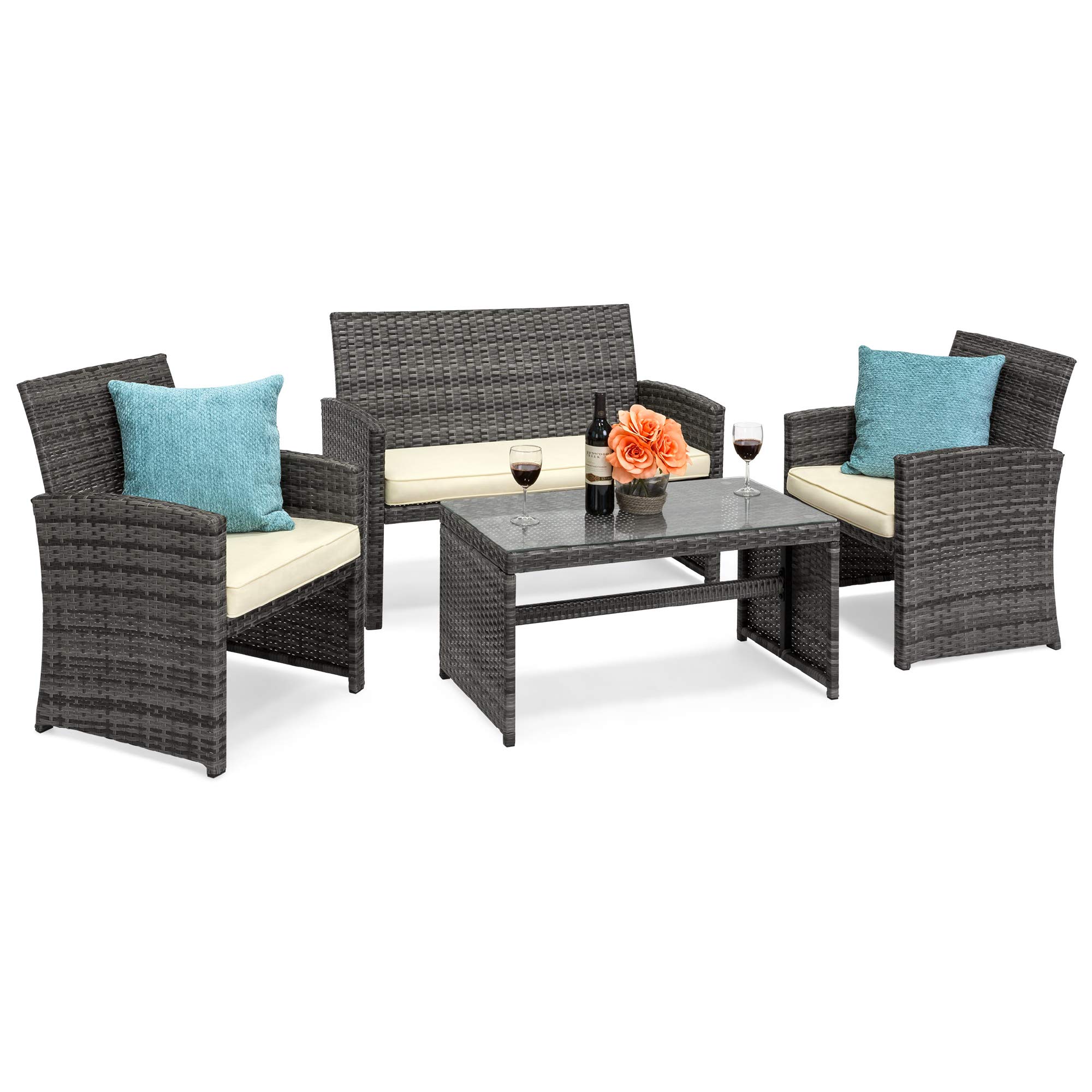 Ulax Furniture 2-Piece Outdoor Loveseat Sofa Patio Wicker Furniture Set