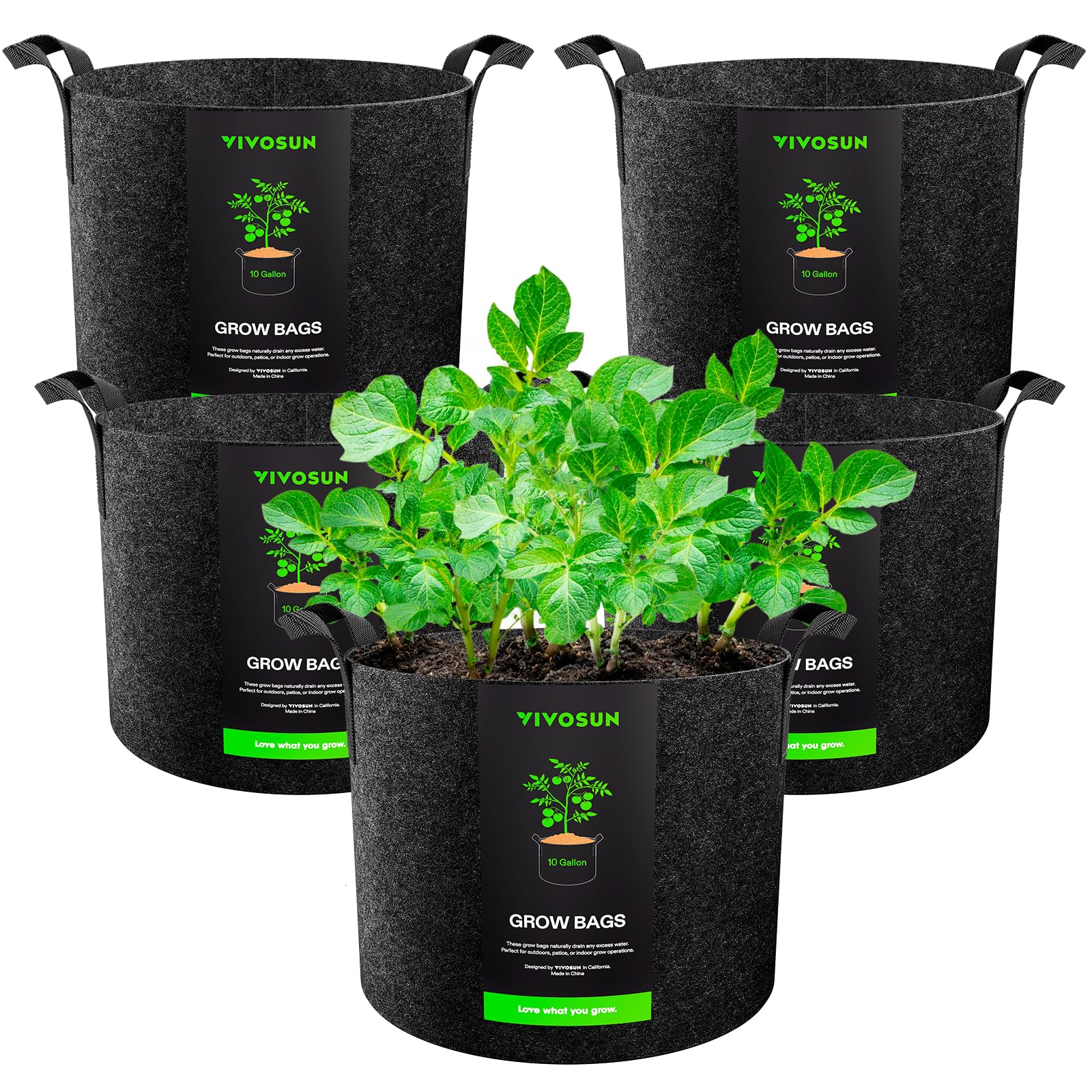 VIVOSUN 5-Pack 10-Gallon Heavy-Duty Thickened Nonwoven Fabric Pots